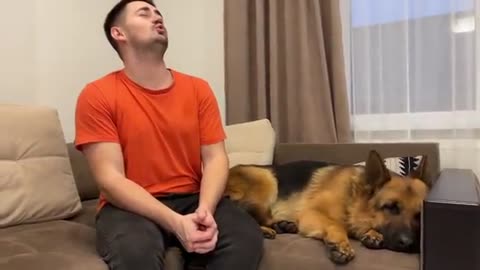 The cutest howl of a German Shepherd and his owner ever