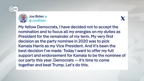 Biden backs VP Harris after dropping out of presidential race | DW News| U.S. NEWS ✅