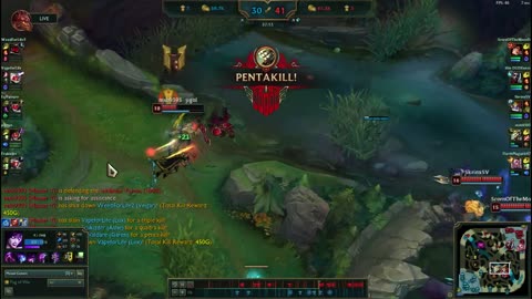 Easy penta kill, Master Yi, 1 vs 5.