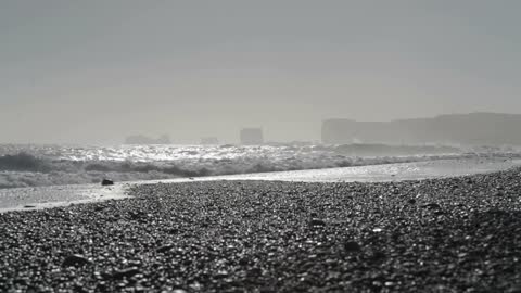 Black sand beach after a storm