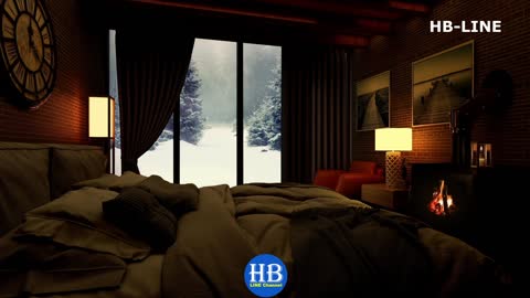 Fireplace Ambience Relaxing sounds crackling fire and snow bedroom window for Sleeping and Reading.