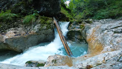 Blue waterfall water