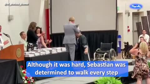 High school senior with spina bifida surprises crowd by walking at graduation