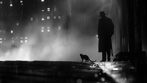 Midnight Prowl: Noir Detective and Cat in Rainy Alley 🌧️ 🐈‍⬛ | Asmr Animal Ambience 🌙 Relax