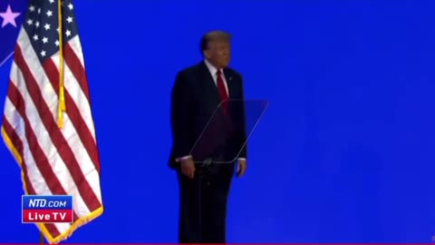 Trump comes out on the CPAC stage after the Jan 6 prisoners singing the National Anthem