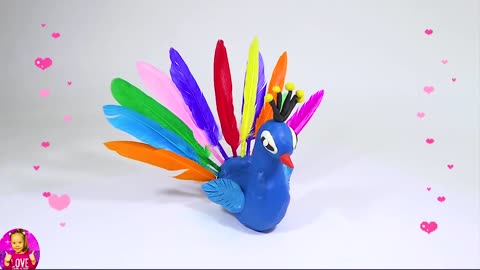Magical Play-Doh Peacock! Learn Colors with Kinetic Sand Rainbow Balls!