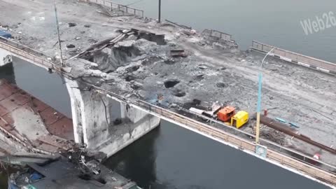 The blown up Antonovsky bridge near Kherson