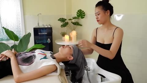 [ASMR] Neck and shoulder massage, head massage, therapeutic shampoo, Vietnam massage relax Linn