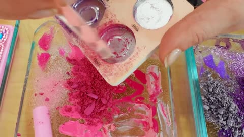 Pink vs Purple - Mixing Makeup Eyeshadow Into Slime! Special Series 83 Satisfying Slime Video
