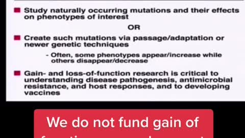 Dr. Fauci: "NIH Does Not Fund Gain of Function Research"