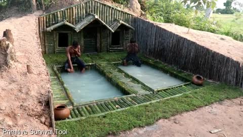 Build house under the wood roots and two swimming pool