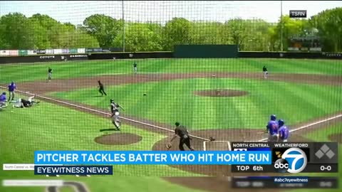 College baseball player tackled by pitcher after hitting home run in Texas l ABC7