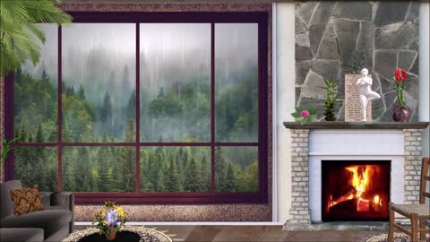 Relaxation Fireplace with beautiful rain sound