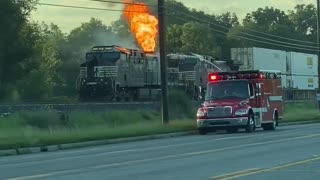 Train Engine Catches Fire