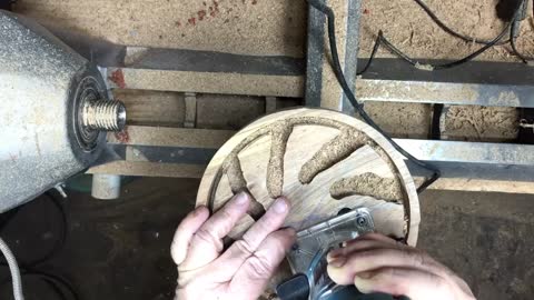 woodturning a pewter shavings dish-5