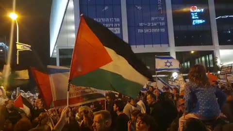 Antifa flags in Israel during a protest against judicial reform.