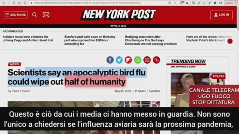 EX DIRETTORE CDC : LA PROSSIMA PANDEMIA SARA L' AVIARIA E FARA DAL 10 AL 50% DI MORTI