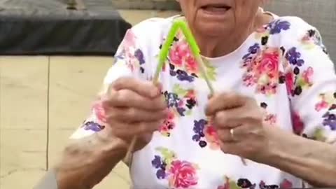 Funny Grandma eats sushi