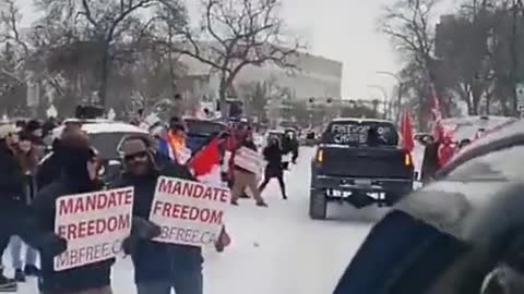 Protest in support of Freedom Convoy and removing COVID mandates in Winnipeg, Manitoba