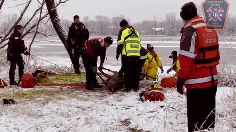 ICE COLD DEER: Firemen Pull Animal From Frozen Wisconsin River