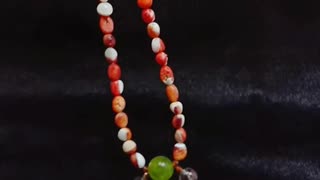 Orange spiny oyster with black Ghost phantom quartz Prehnite Garnet pendant necklace