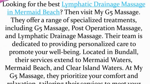 Get the best Lymphatic Drainage Massage in Mermaid Beach