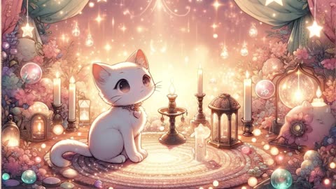 Candlelit Serenades Music Channel in a Charming Scene with an Adorable White Cat