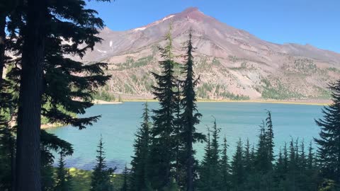 Central Oregon - Three Sisters Wilderness - Green Lakes - Forest Perspective of Majestic Mountain