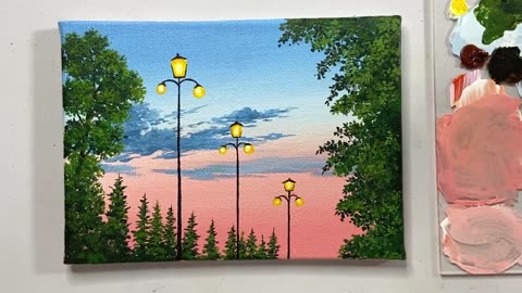Sunset landscape painting for beginners Acrylic painting 🌸✨🥰