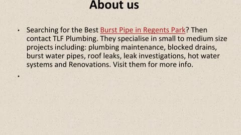 Best Burst Pipe in Regents Park.