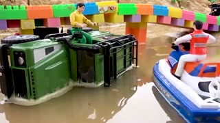 Excavator car fitting at a bridge funny moment