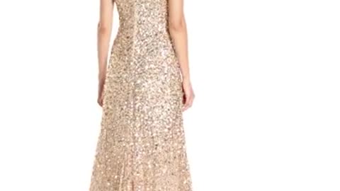 Adrianna Papell Women's Short-Sleeve All Over Sequin Gown
