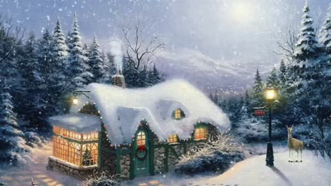Christmas Ambience _ Cozy Cottage, Snowfall, Christmas Music and Woodland Ambien