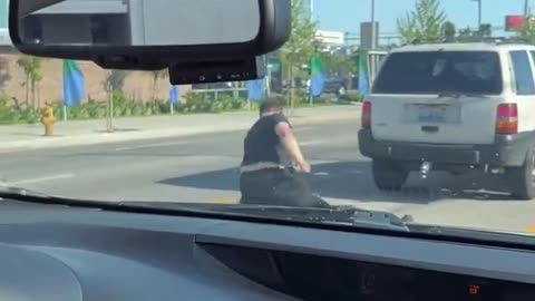 road rage shenanigans- instant karma for dude attacking another dude with a pole