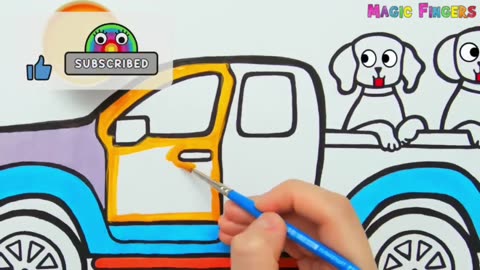 Pickup truck drawing, painting and coloring for kids.toddlers/ how to draw vehicles