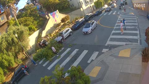 Car Hurtles Over Sanchez Street Steps in San Francisco