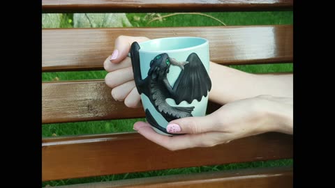 Mug decorated with Toothless Fishmouth How to Train Your Dragon. Cup Night Fury made of polymer clay
