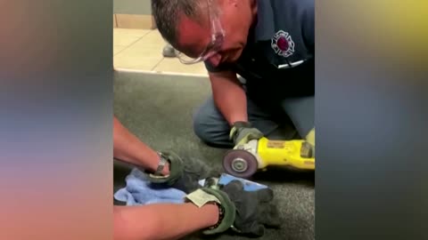 Firefighters rescue kitten stuck in a pipe