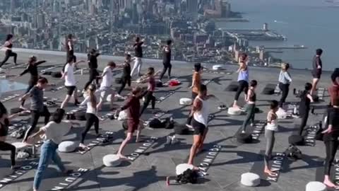 This is what yoga 1,000 feet above NYC looks like