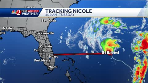 1_Tracking Subtropical Storm Nicole Tuesday 4 a.m