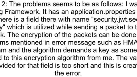 quotThe specified key byte array is 192 bits which is not secure enough for any JWT HMACSHA algorit