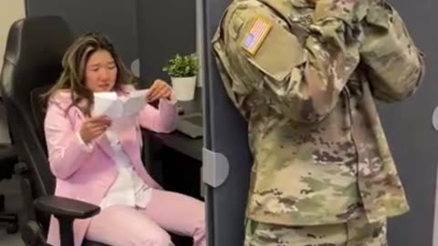 Military husband surprises wife at work!