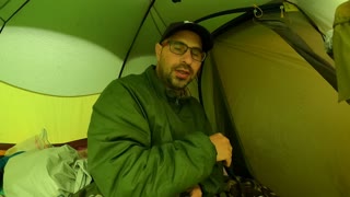 Vlog in the tent in the rain.