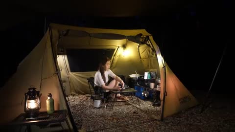 Solo camping in heavy rain - sudden heavy rain tent , relaxing , ASMR