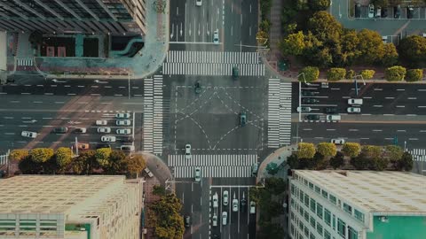 The city from the sky in a drone plane