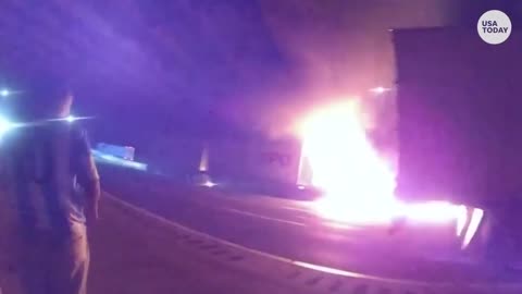 Police lieutenant saves unconscious driver from burning 18-wheeler | USA TODAY
