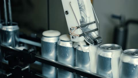 tin packs cans are being filled with fizzy drinks by robots 4k HD Best Video for al copyright free