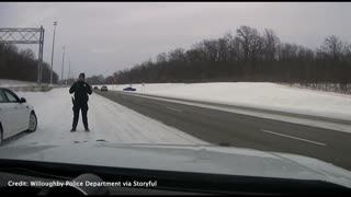 Ohio police officer narrowly avoids being crushed by out-of-control car
