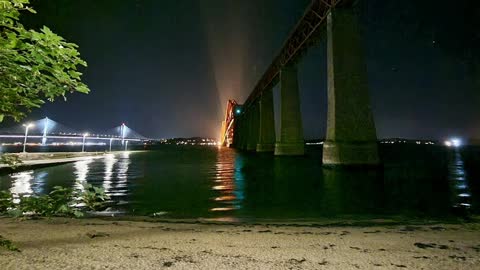 Night photos of the Forth Rail Bridge and Queensferry Crossing
