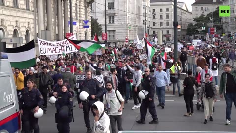 Pro-Palestine Protesters march in Vienna